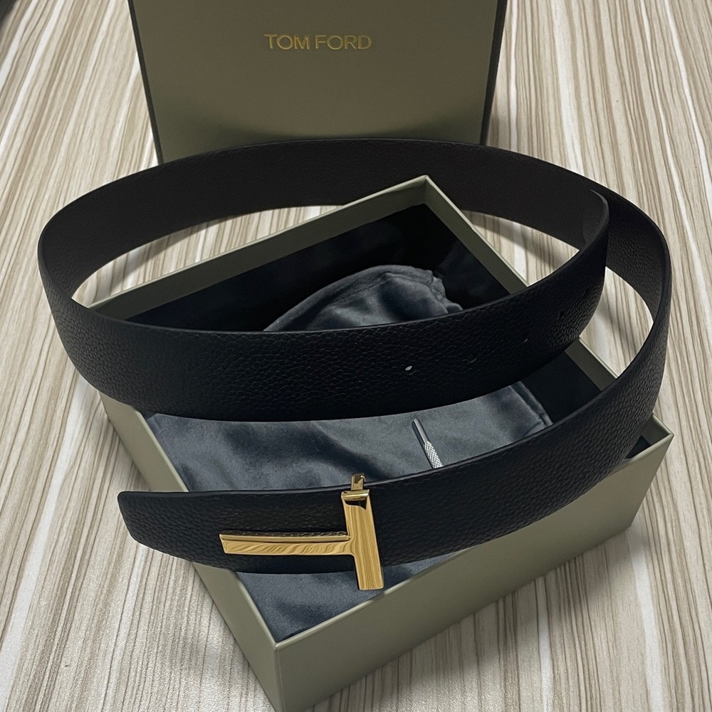 Tom Ford Black Belt with Gold Accent